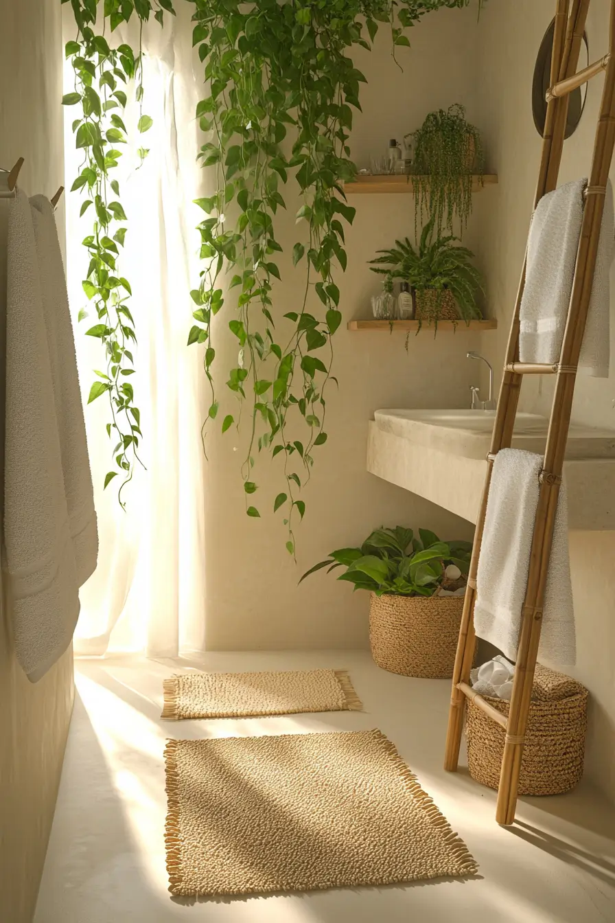 small bathroom infused with natural elements.