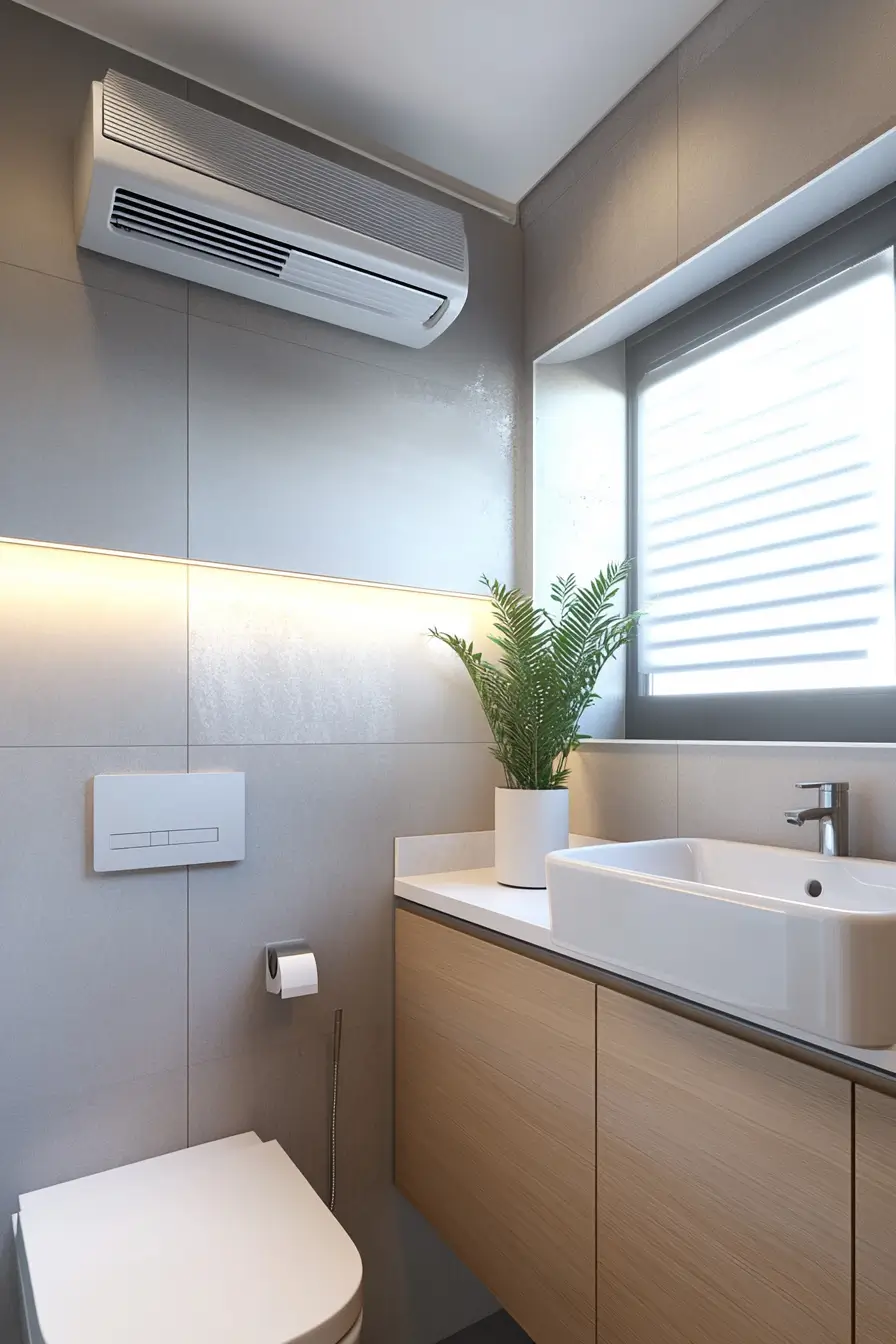 small bathroom showcasing ventilation solutions.