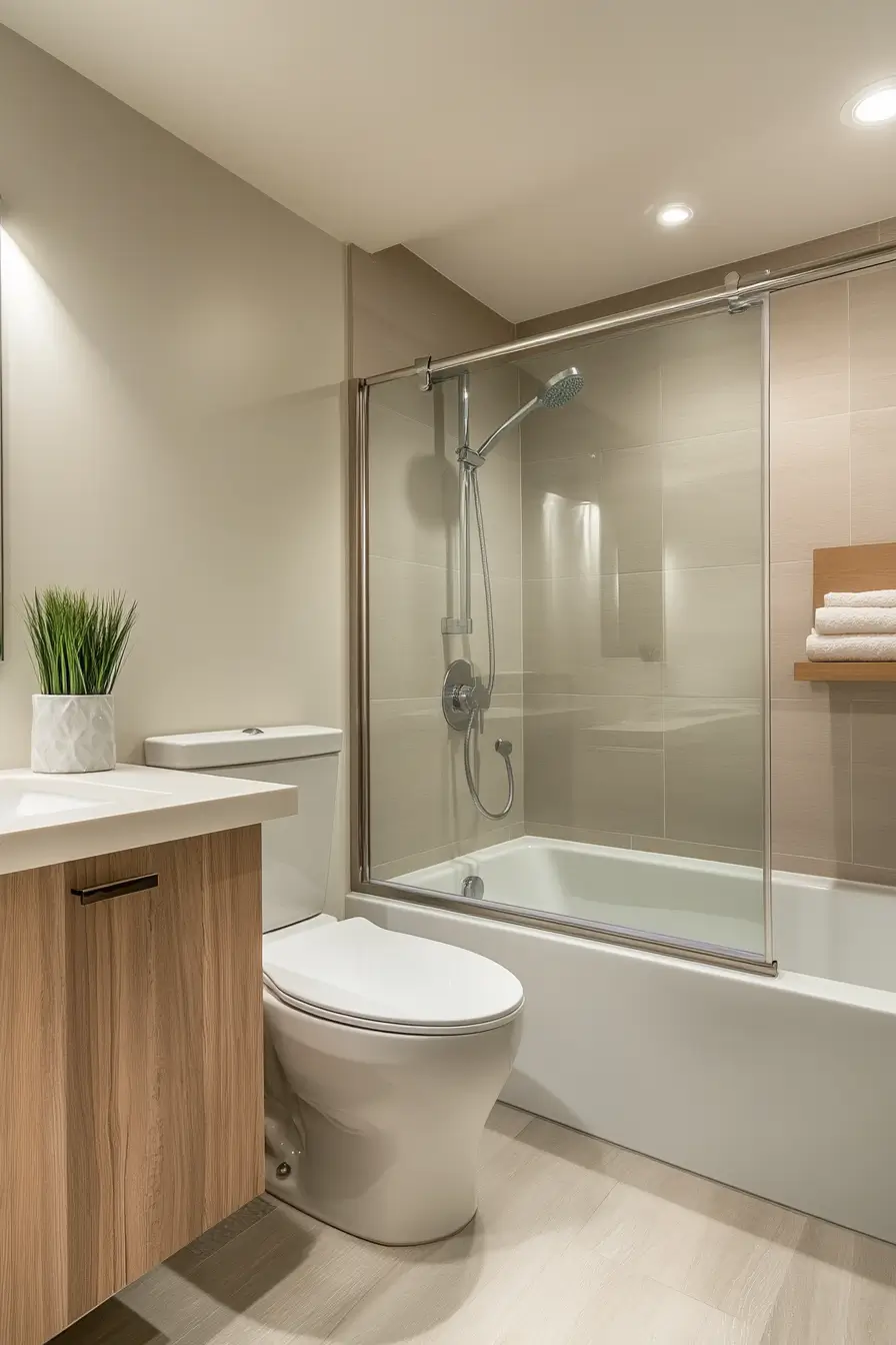 small bathroom featuring multifunctional fixtures. 