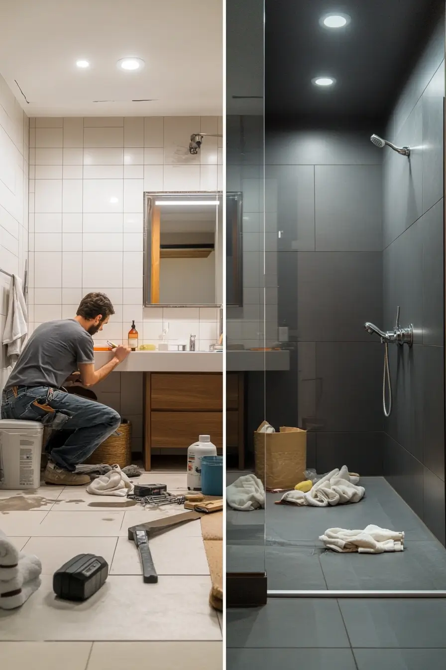 small bathroom remodelling in progress