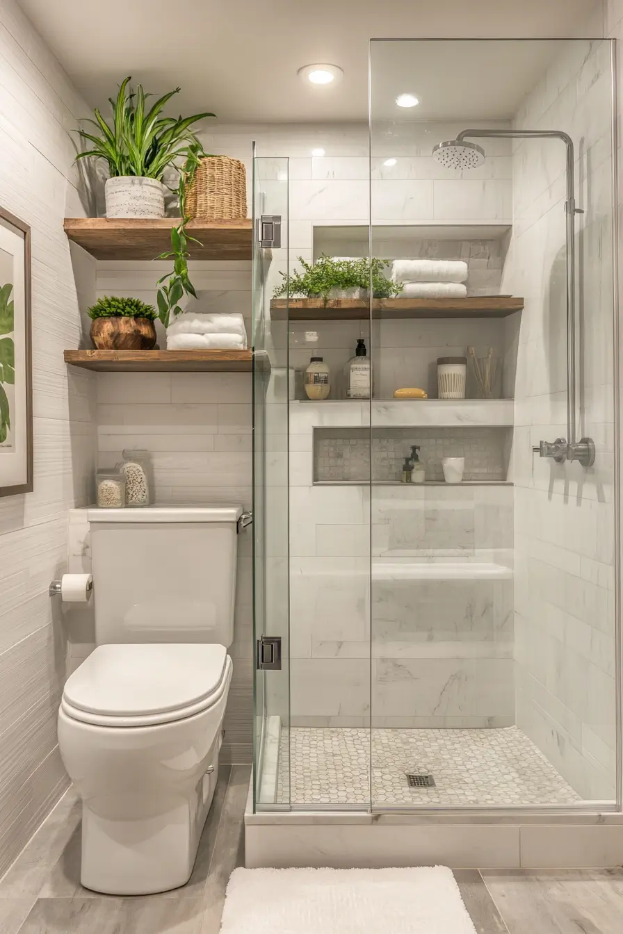 Clever small bathroom layout maximizing vertical space