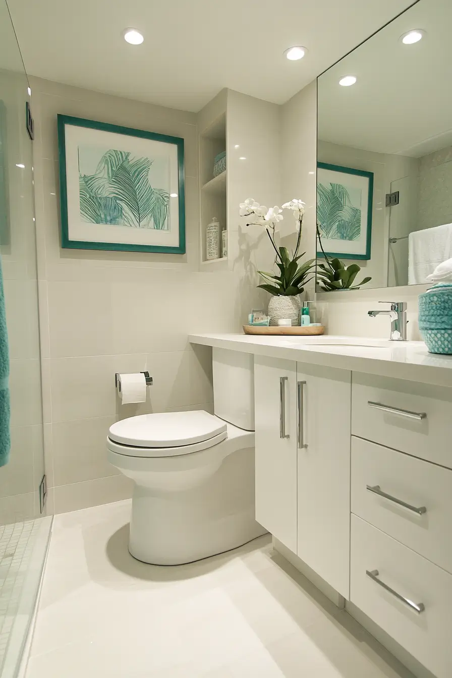 Clever space-saving solutions in compact bathroom