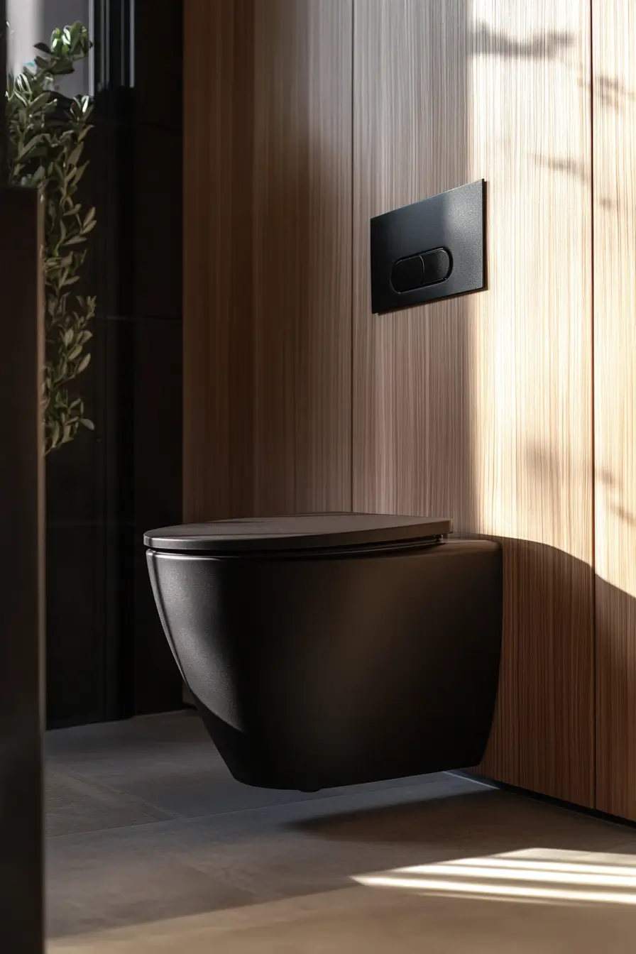 Innovative space-saving bathroom fixture, toilet unit with sleek design, matte black finish