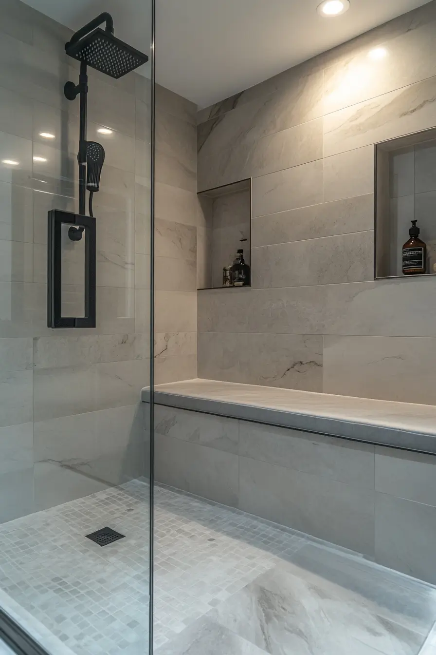 space-efficient walk-in shower with a frameless glass enclosure