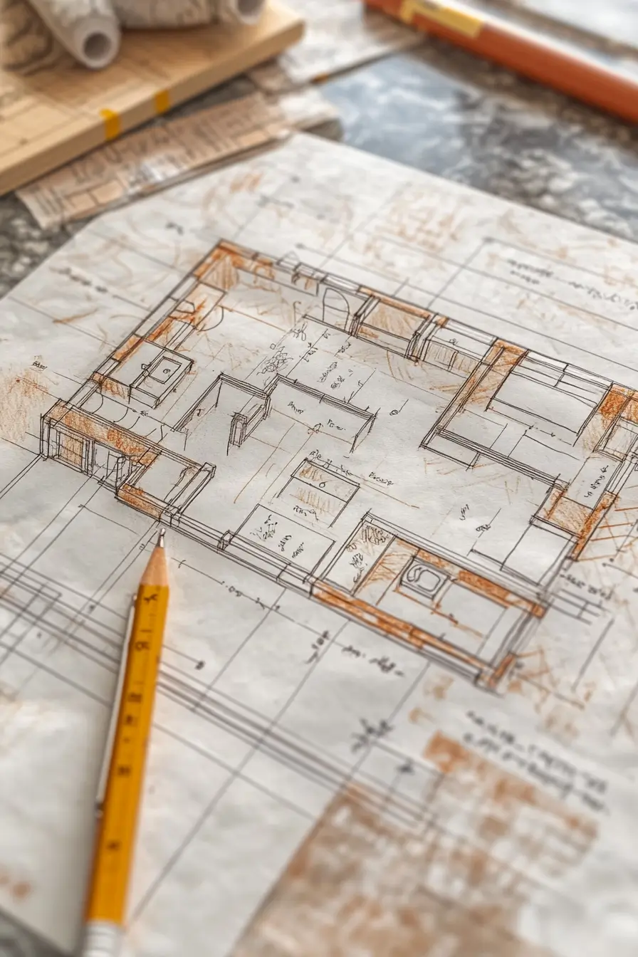  hand-drawn bathroom floor plan on graph paper.