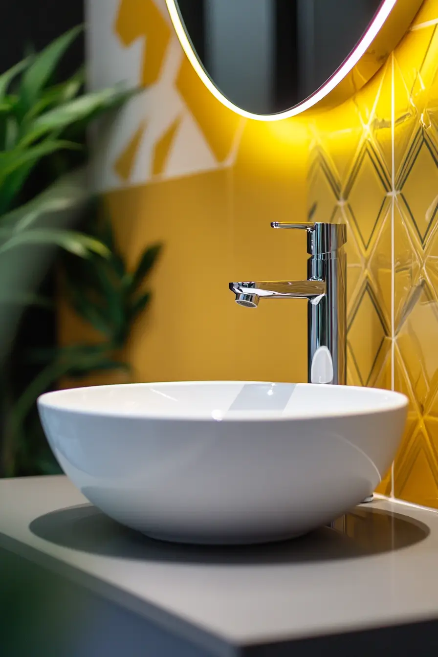 small bathroom sink area in a mid-century modern style.