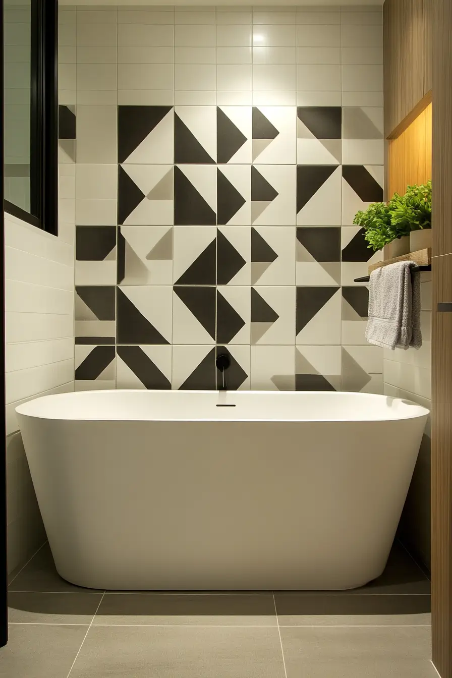 Small bathroom showcasing creative tile combinations