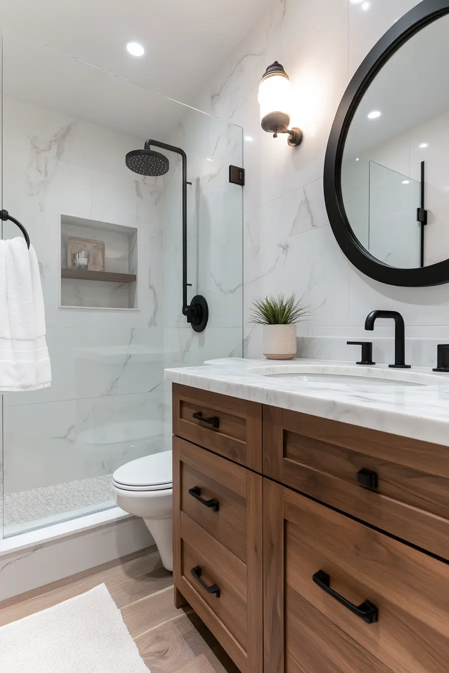 Stylish compact bathroom with water-resistant laminate flooring