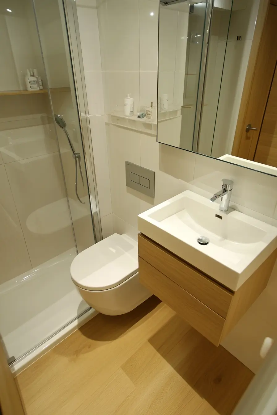 Ultra-compact bathroom design with space-saving solutions