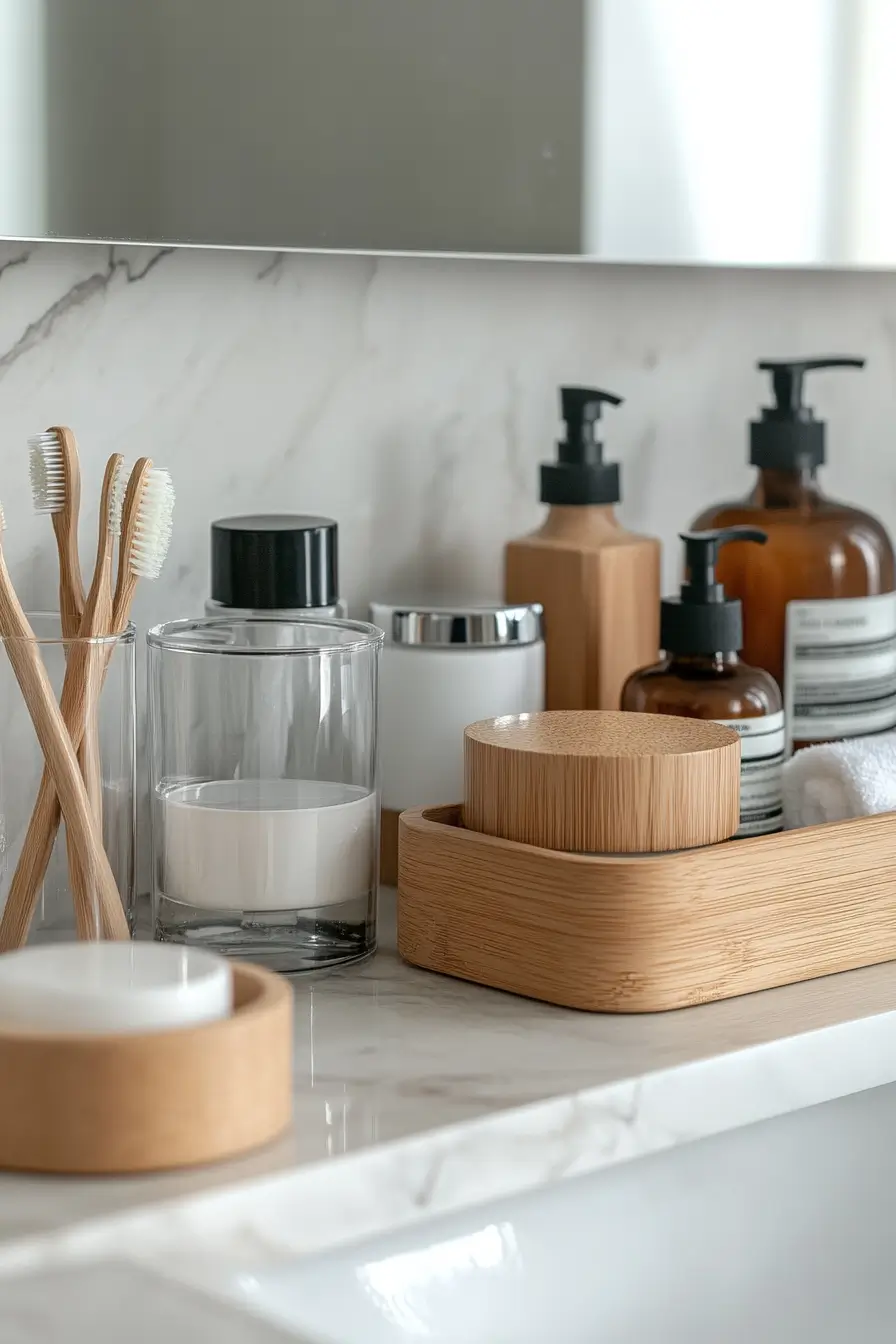 neatly organized bathroom essentials