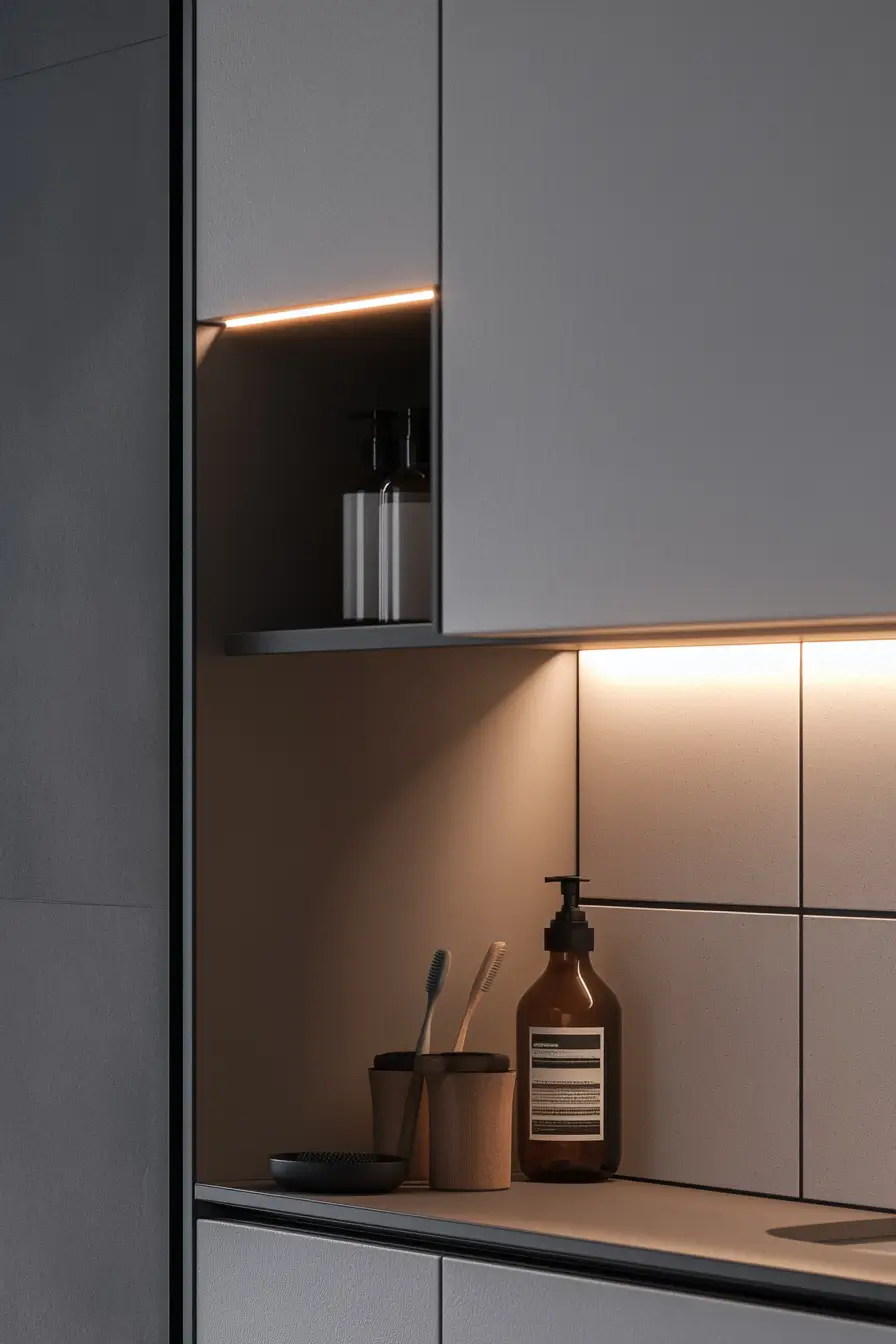 bathroom wall featuring a tiled recessed niche and a modern medicine cabinet